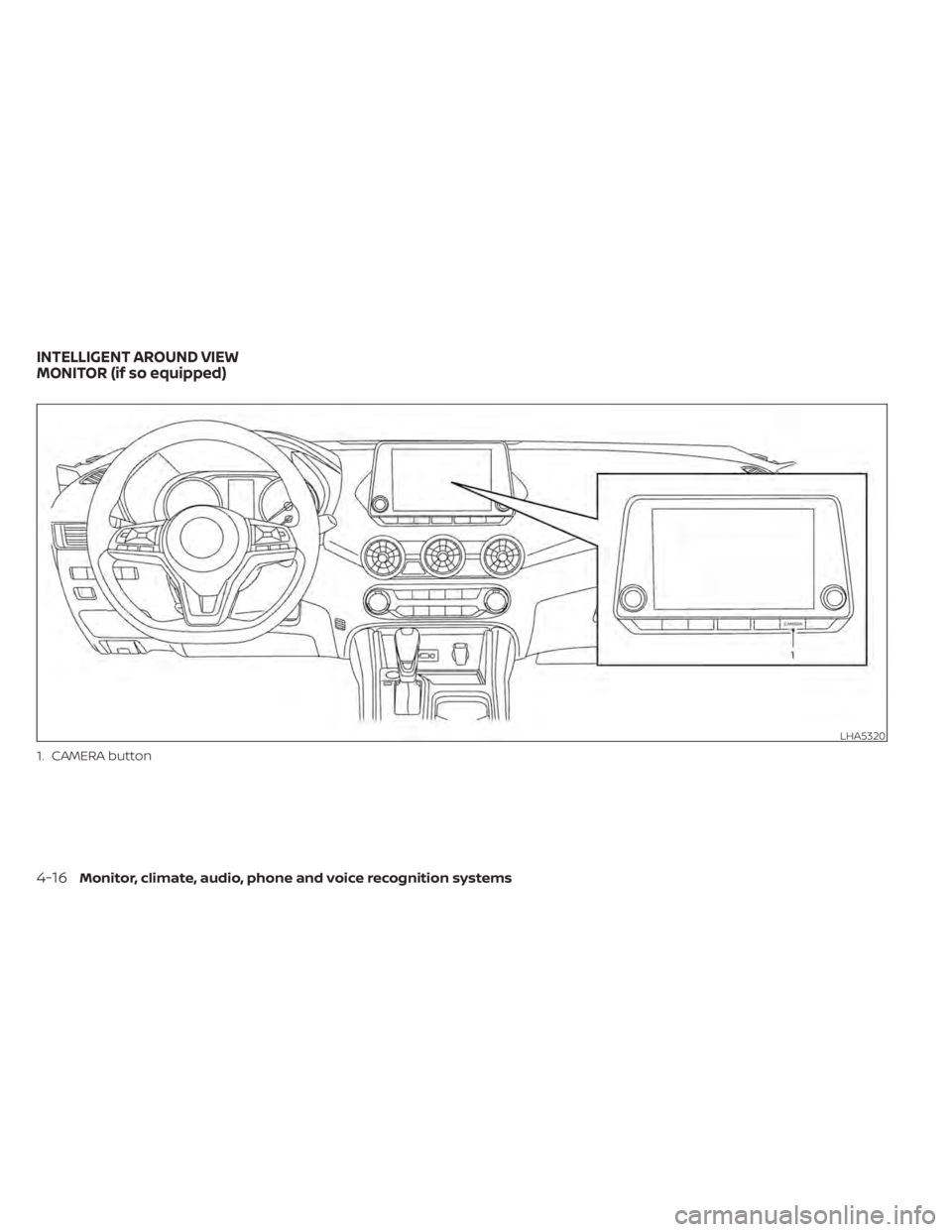 NISSAN SENTRA 2022  Owners Manual 1. CAMERA button
LHA5320
INTELLIGENT AROUND VIEW
MONITOR (if so equipped) 