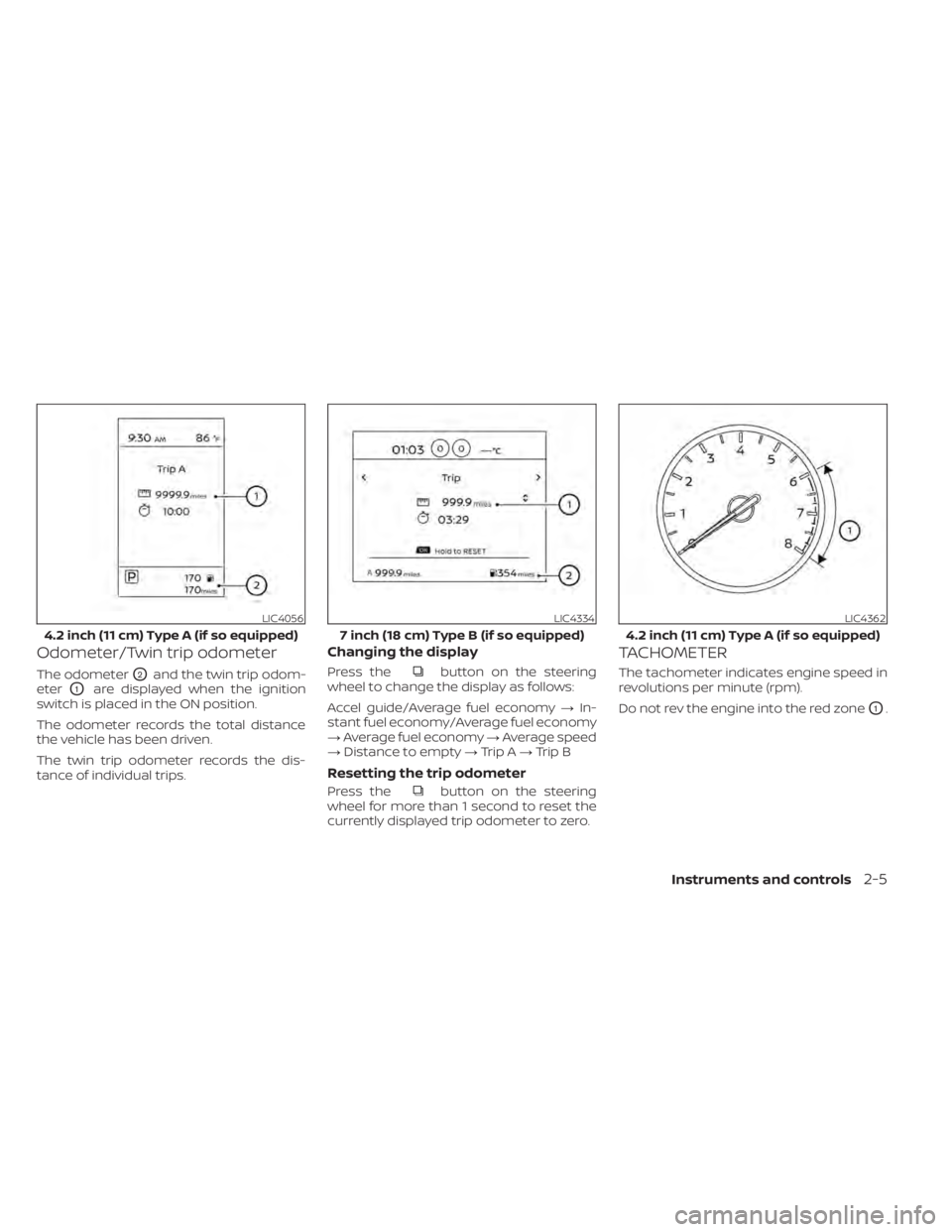 NISSAN SENTRA 2022  Owners Manual Odometer/Twin trip odometer
The odometerO2and the twin trip odom-
eter
O1are displayed when the ignition
switch is placed in the ON position.
The odometer records the total distance
the vehicle has be