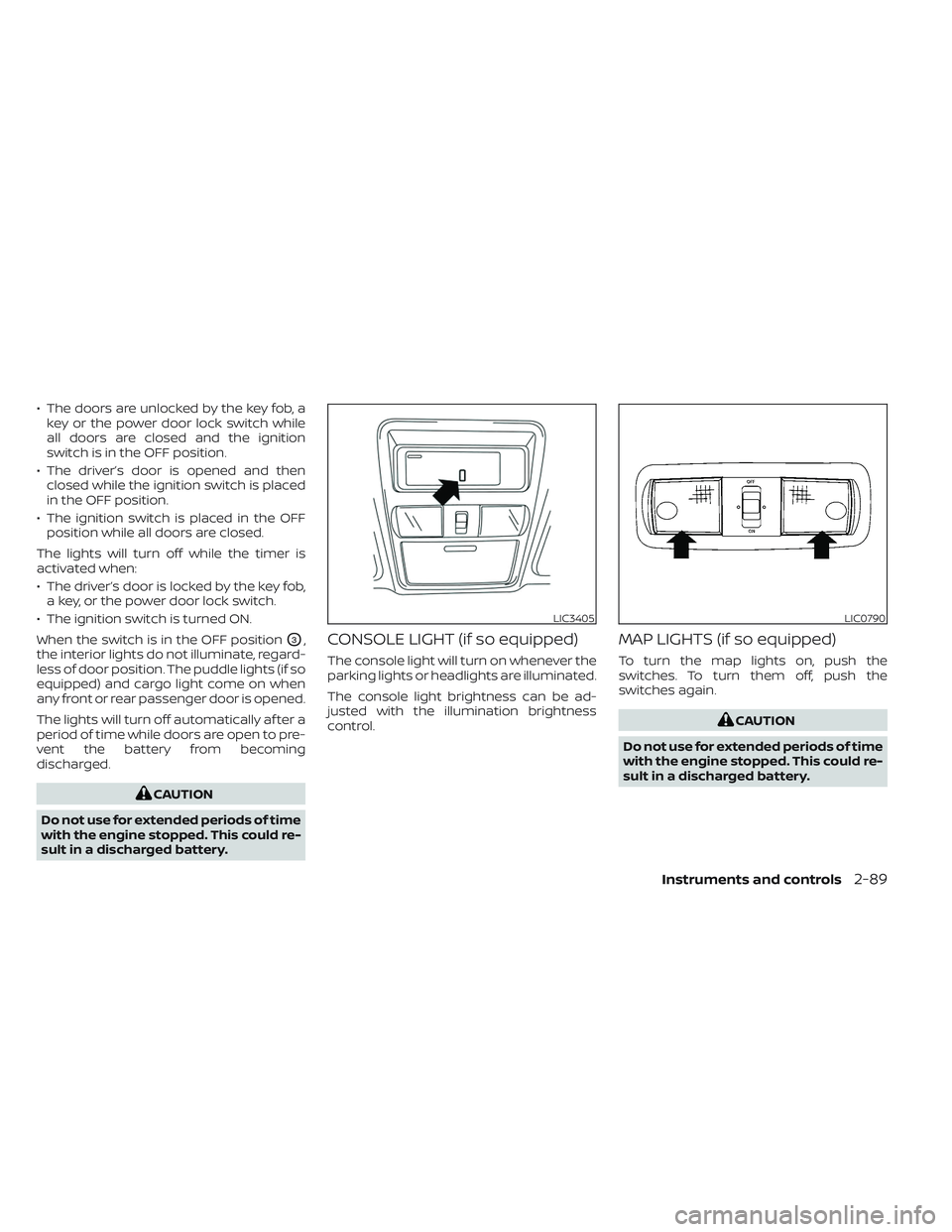 NISSAN TITAN 2022  Owners Manual • The doors are unlocked by the key fob, akey or the power door lock switch while
all doors are closed and the ignition
switch is in the OFF position.
• The driver’s door is opened and then clos