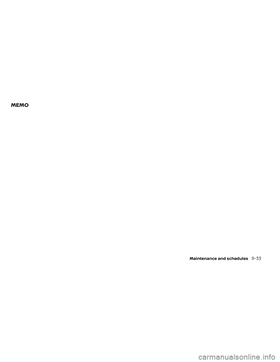 NISSAN TITAN 2022  Owners Manual MEMO
Maintenance and schedules9-33 