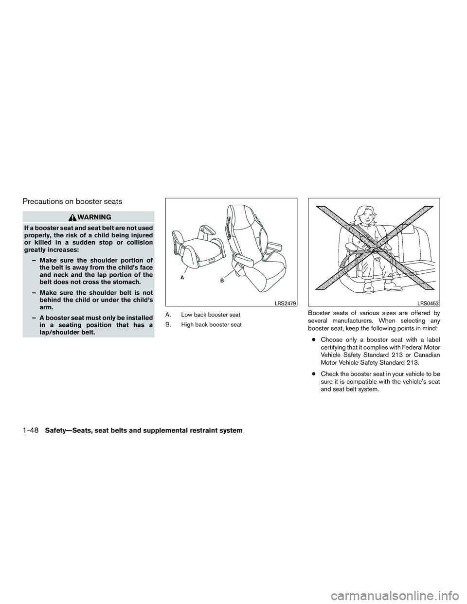 NISSAN TITAN XD 2017  Owners Manual Precautions on booster seats 