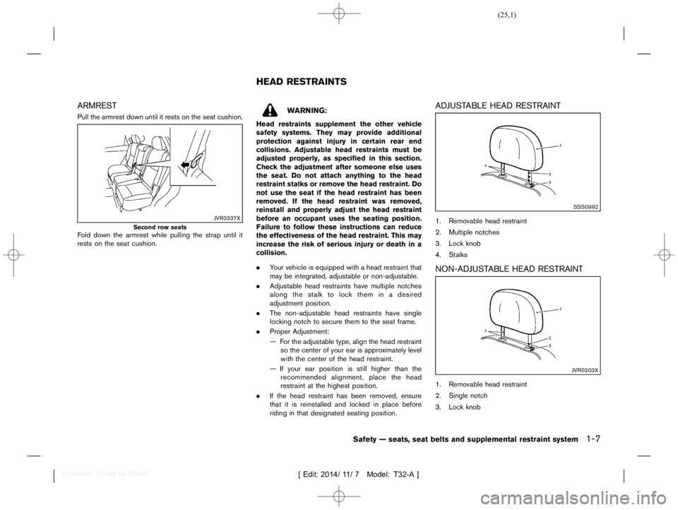 NISSAN X-TRAIL 2019  Owners Manual  
������ 
�> �(�G�L�W� ����� ��� � �0�R�G�H�O� �7����$�@ 
ARMREST 
GUID-0CFA7136-CE0F-460F-B8C 8-64D55ED211DE 
Pull thearmrest downuntilitrests onthe seat cushion. 
JVR0337X 
Secon