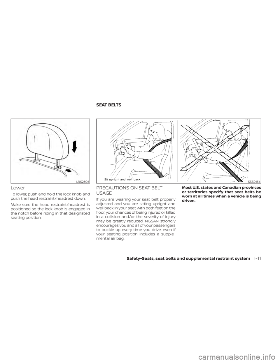 NISSAN NV200 2022  Owners Manual SSS0136
SEAT BELTS
Safety-Seats, seat belts and supplemental restraint system1-11 