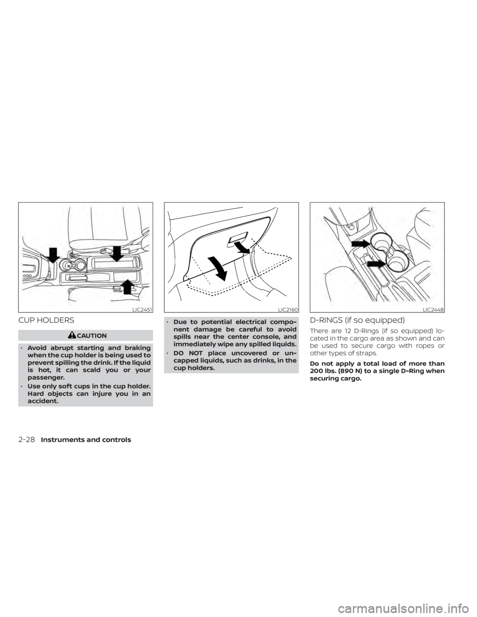 NISSAN NV200 2022  Owners Manual CUP HOLDERS
LIC2160LIC2448
2-28Instruments and controls 