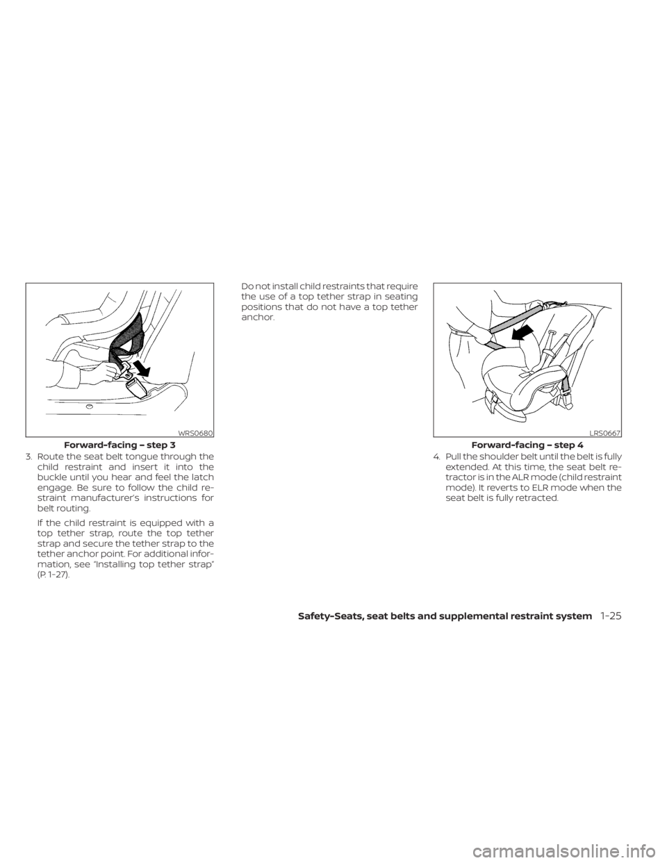 NISSAN NV200 2021  Owners Manual WRS0680
Forward-facing – step 3
Safety-Seats, seat belts and supplemental restraint system1-25 