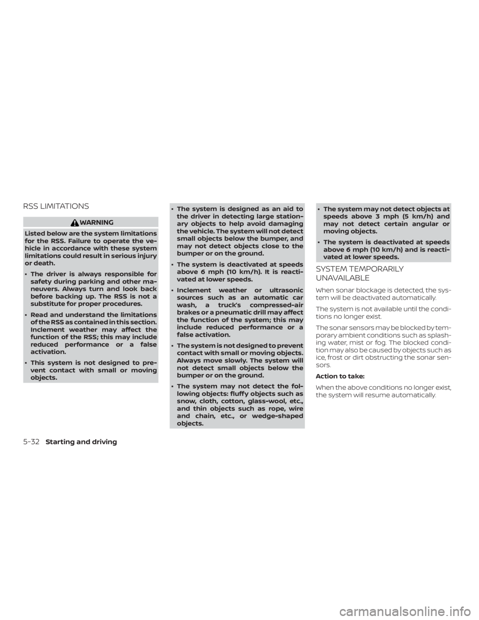NISSAN NV200 2020  Owners Manual RSS LIMITATIONS 