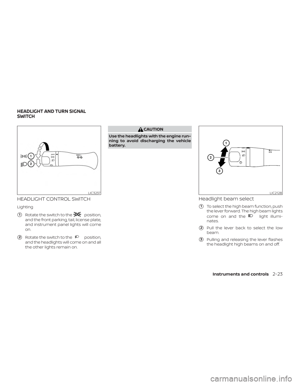 NISSAN NV200 2020  Owners Manual HEADLIGHT CONTROL SWITCH
Lighting
1Rotate the switch to the 