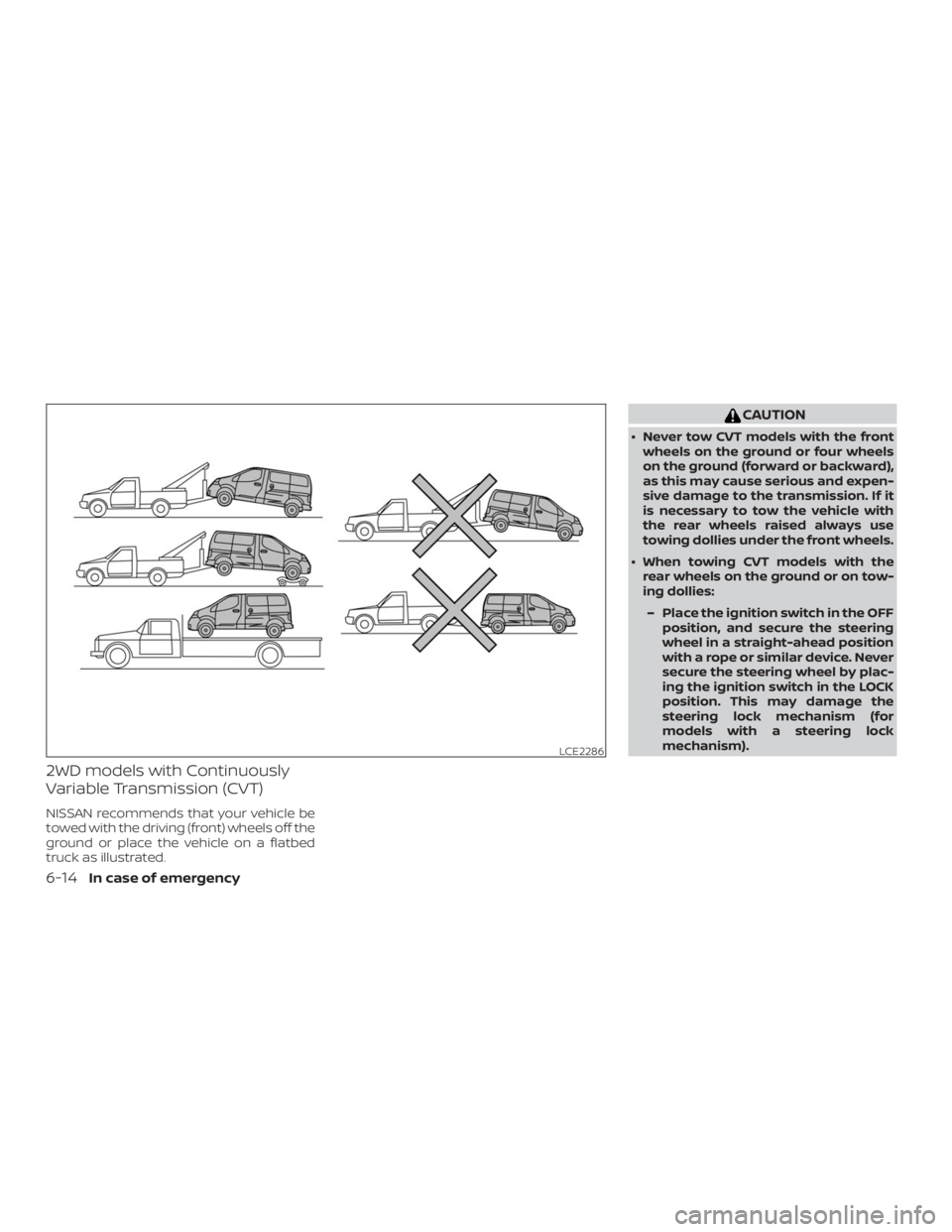 NISSAN NV200 2019  Owners Manual 6-14In case of emergency 