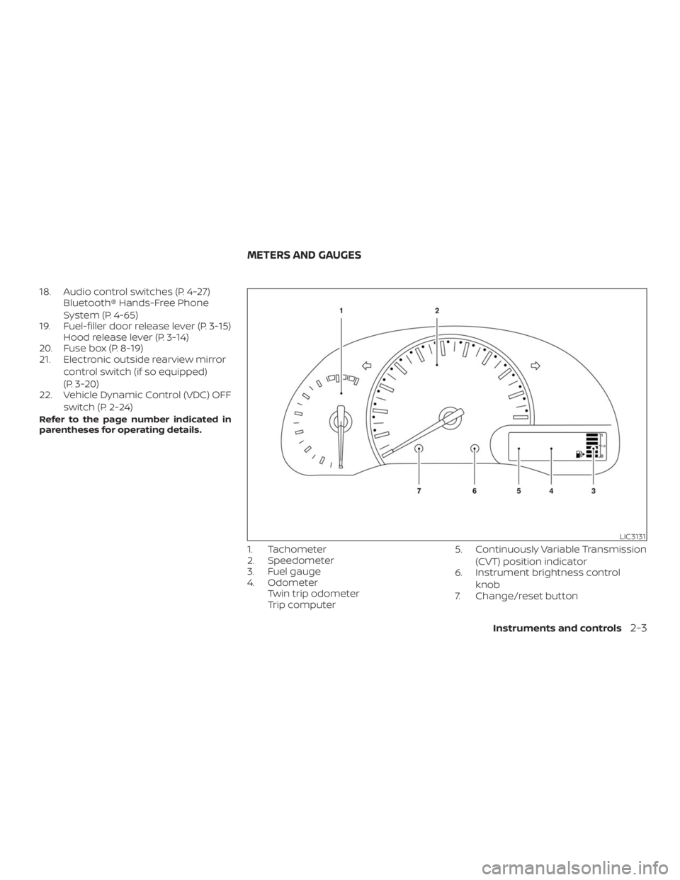NISSAN NV200 2019  Owners Manual LIC3131
METERS AND GAUGES
Instruments and controls2-3 