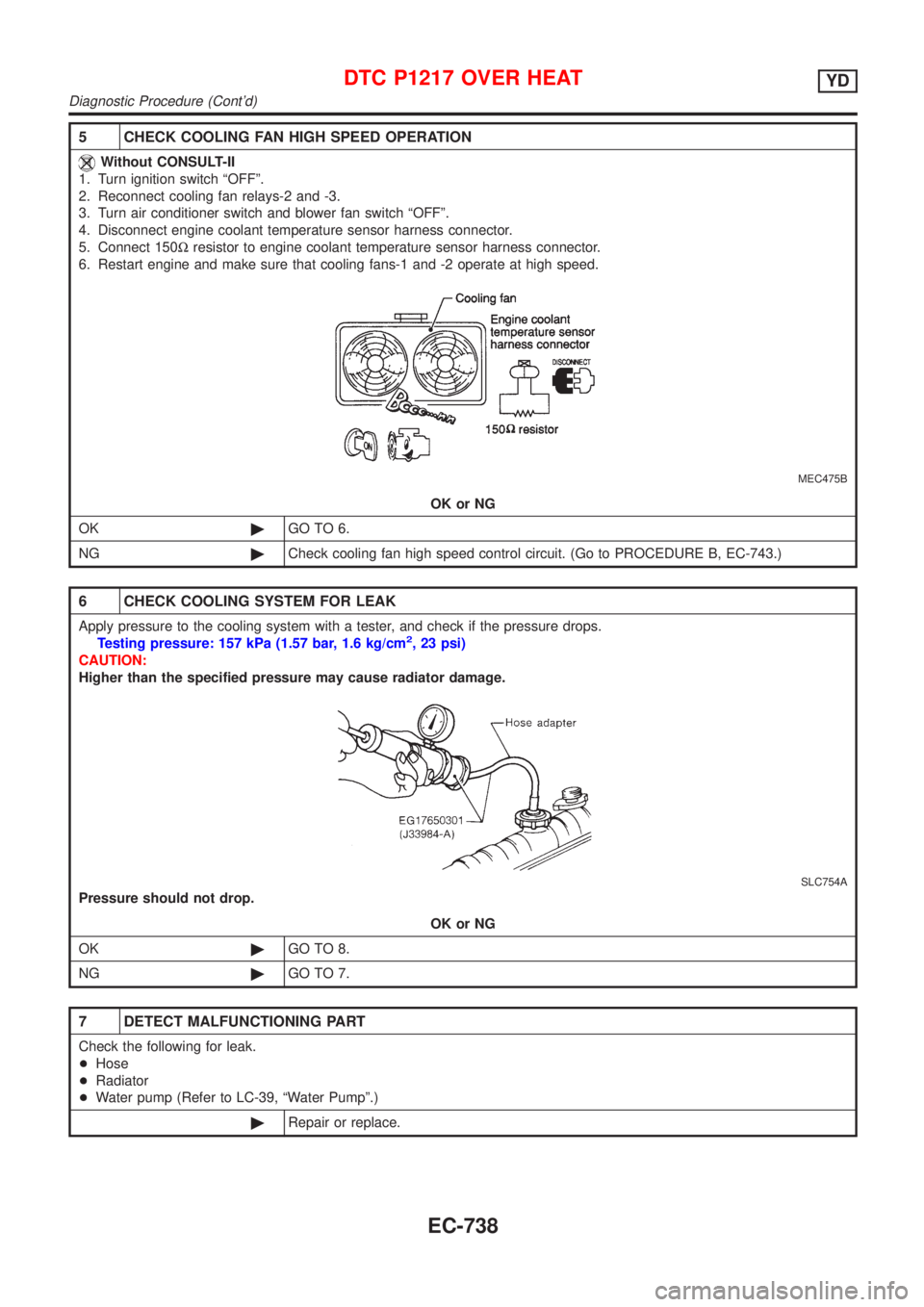 NISSAN ALMERA 2001  Service Manual 5 CHECK COOLING FAN HIGH SPEED OPERATION
Without CONSULT-II
1. Turn ignition switch ªOFFº.
2. Reconnect cooling fan relays-2 and -3.
3. Turn air conditioner switch and blower fan switch ªOFFº.
4. 