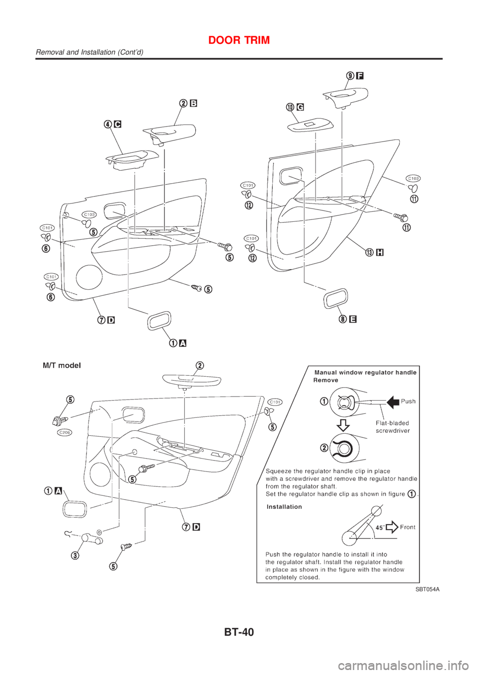 NISSAN ALMERA 2001  Service Manual SBT054A
DOOR TRIM
Removal and Installation (Contd)
BT-40 