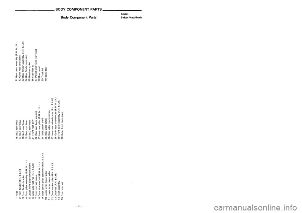 NISSAN ALMERA N15 1995  Service Manual 
~~~~~~~_BODYCOMPONENTPAR~~~~~~~~_ 
BodyComponent Parts Sedan
5-door Hatchback REPLACEMENT
OPERATIONS
Rear Fender
Sedan

@ 1orll 1

o~

( \ FR

..an

(length :10mm)

114

M. I.G plug weld MIG seam wel