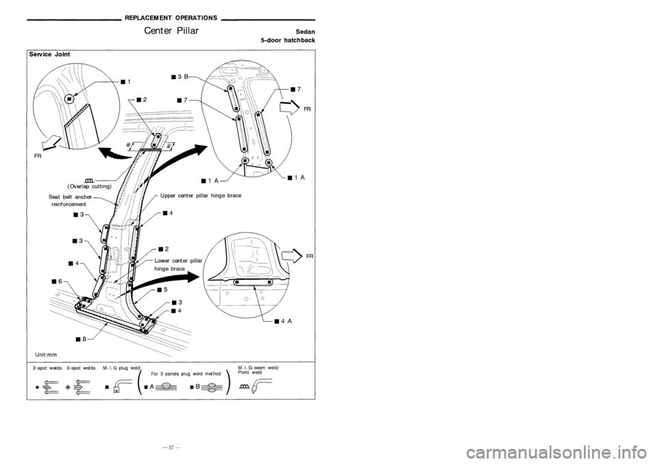 NISSAN ALMERA N15 1995  Service Manual REPLACEMENTOPERATIONS
Center Pillar 
Sedan
5-door hatchback 
________
CORROSIONPROTECTION _
Anti-corrosive Wax

E

Hatchback

Section C-C:
For Australia model
Section
E-E:Hatchback
Section
8-8:

:
Ind