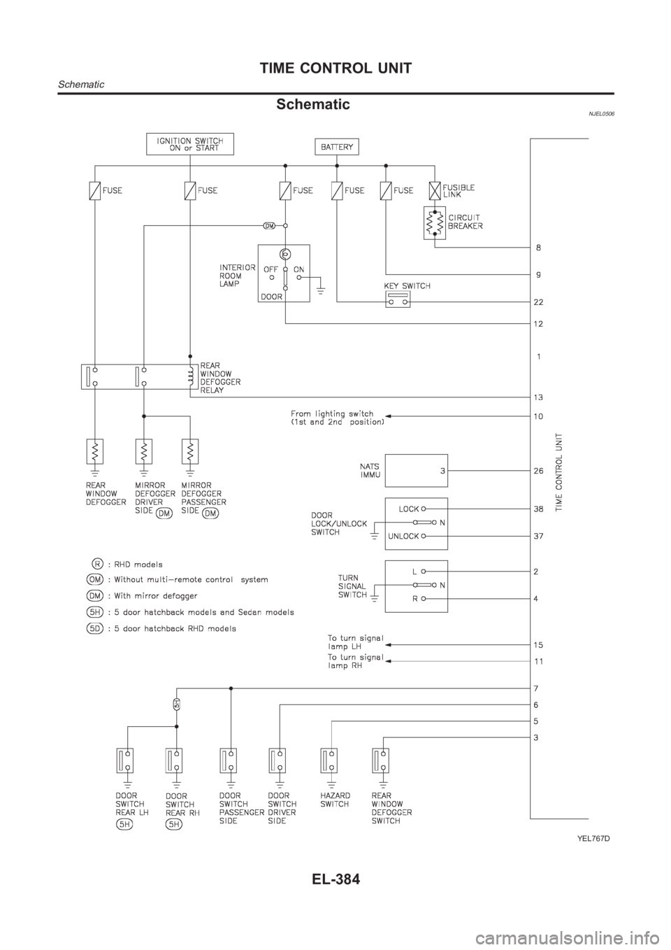 NISSAN ALMERA N16 2003  Electronic Repair Manual SchematicNJEL0506
YEL767D
TIME CONTROL UNIT
Schematic
EL-384 