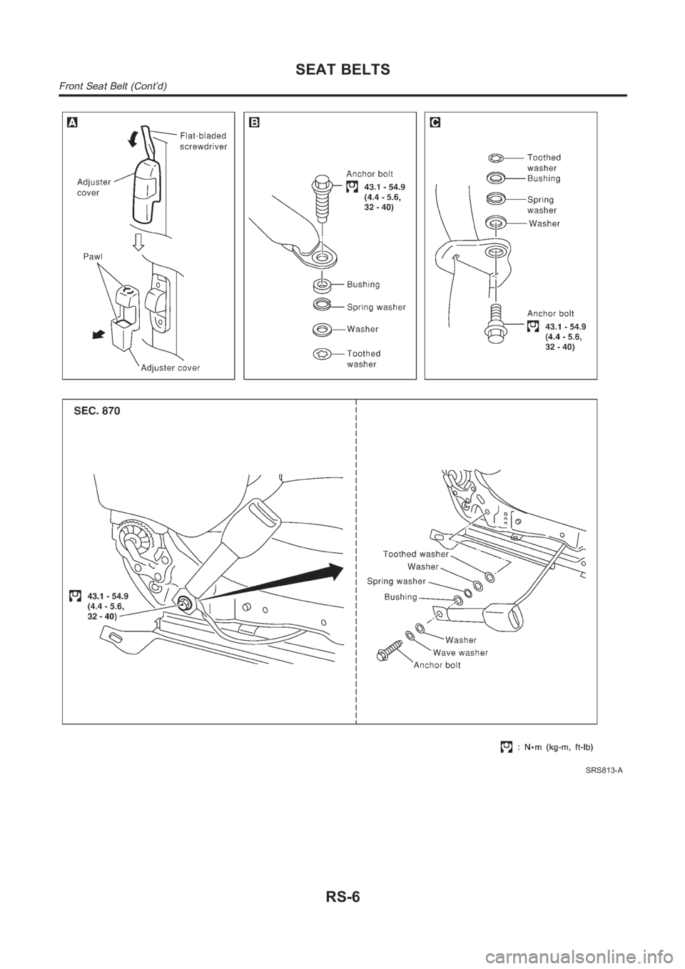 NISSAN ALMERA N16 2003  Electronic Repair Manual SRS813-A
SEAT BELTS
Front Seat Belt (Cont’d)
RS-6 