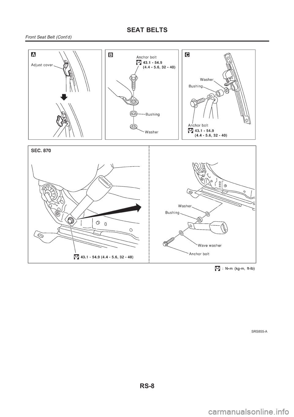 NISSAN ALMERA N16 2003  Electronic Repair Manual SRS855-A
SEAT BELTS
Front Seat Belt (Cont’d)
RS-8 