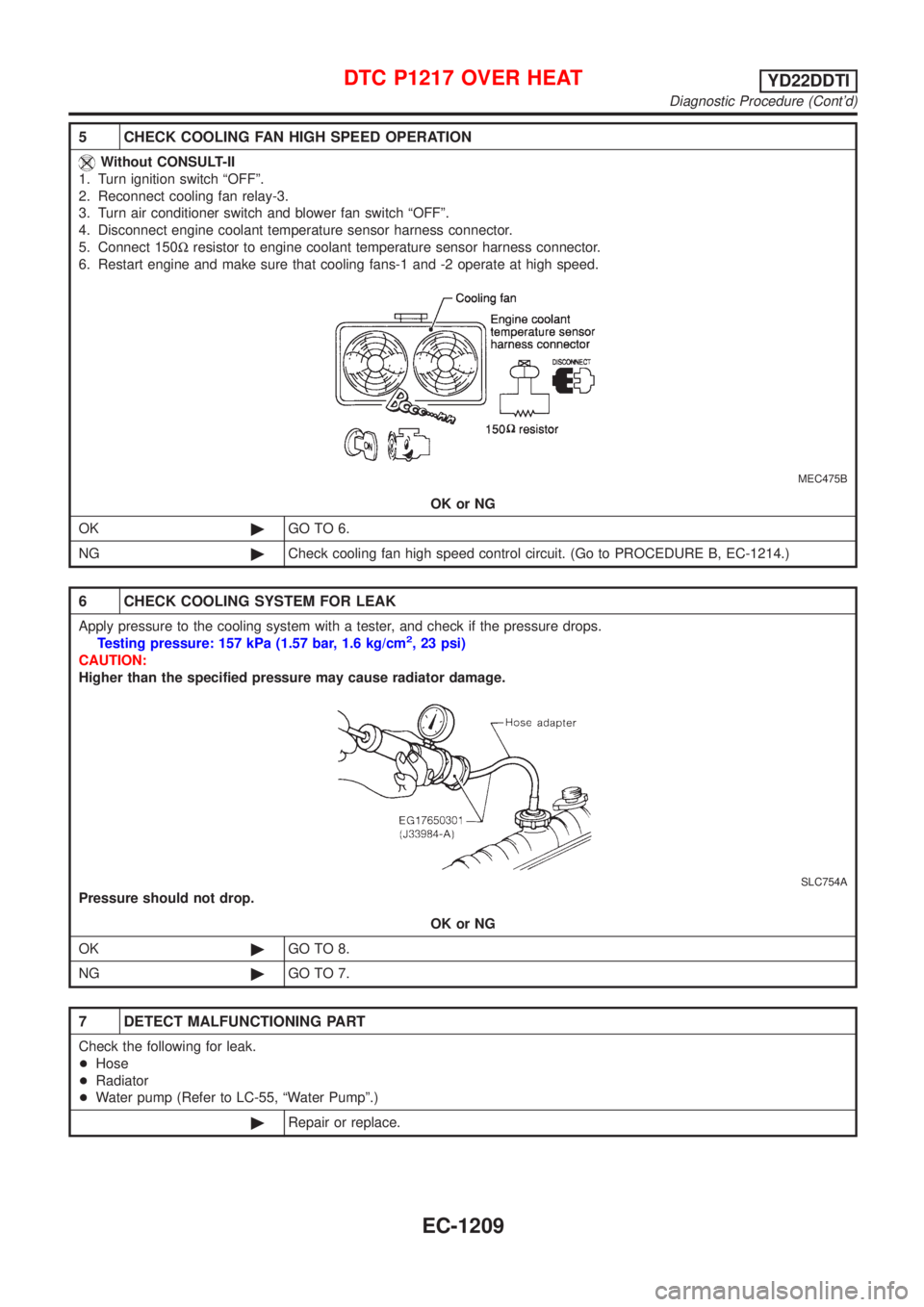 NISSAN ALMERA TINO 2001 Service Repair Manual 5 CHECK COOLING FAN HIGH SPEED OPERATION
Without CONSULT-II
1. Turn ignition switch ªOFFº.
2. Reconnect cooling fan relay-3.
3. Turn air conditioner switch and blower fan switch ªOFFº.
4. Disconne NISSAN ALMERA TINO 2001 Service Repair Manual 5 CHECK COOLING FAN HIGH SPEED OPERATION
Without CONSULT-II
1. Turn ignition switch ªOFFº.
2. Reconnect cooling fan relay-3.
3. Turn air conditioner switch and blower fan switch ªOFFº.
4. Disconne