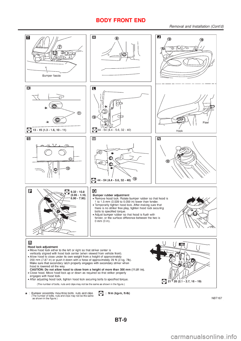 NISSAN ALMERA TINO 2001  Service Repair Manual NBT167
BODY FRONT END
Removal and Installation (Contd)
BT-9 