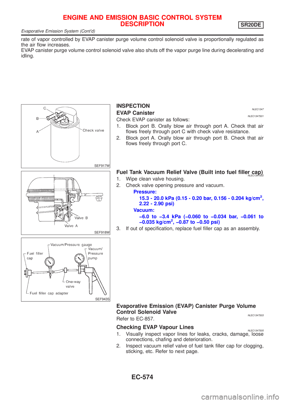 NISSAN ALMERA TINO 2001 Service Repair Manual rate of vapor controlled by EVAP canister purge volume control solenoid valve is proportionally regulated as
the air flow increases.
EVAP canister purge volume control solenoid valve also shuts off th NISSAN ALMERA TINO 2001 Service Repair Manual rate of vapor controlled by EVAP canister purge volume control solenoid valve is proportionally regulated as
the air flow increases.
EVAP canister purge volume control solenoid valve also shuts off th