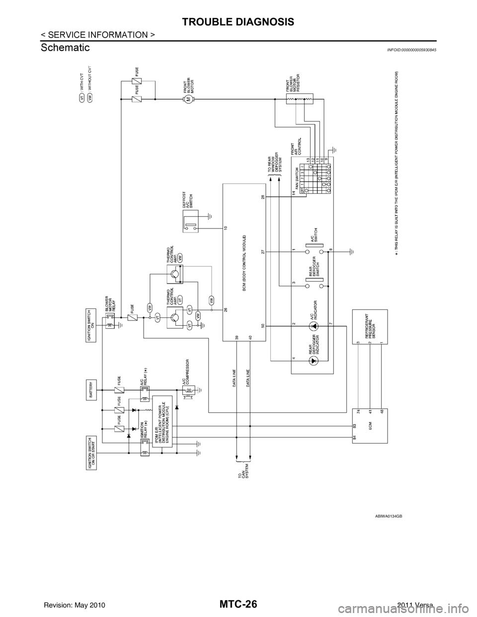 NISSAN LATIO 2011  Service Repair Manual MTC-26
< SERVICE INFORMATION >
TROUBLE DIAGNOSIS
Schematic
INFOID:0000000005930845
ABIWA0134GB
Revision: May 2010 2011 Versa 