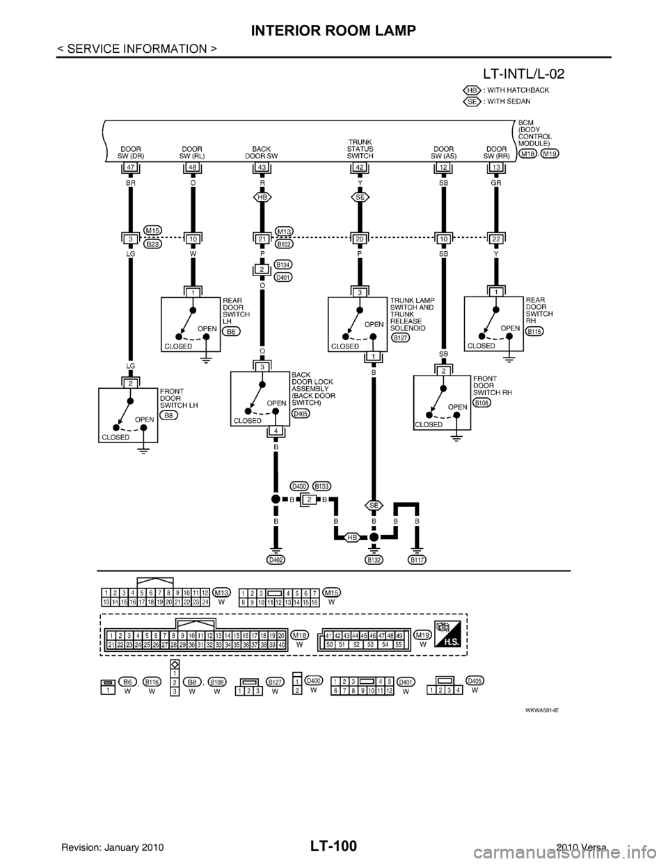 NISSAN LATIO 2010  Service Repair Manual LT-100
< SERVICE INFORMATION >
INTERIOR ROOM LAMP
WKWA5814E
Revision: January 20102010 Versa 