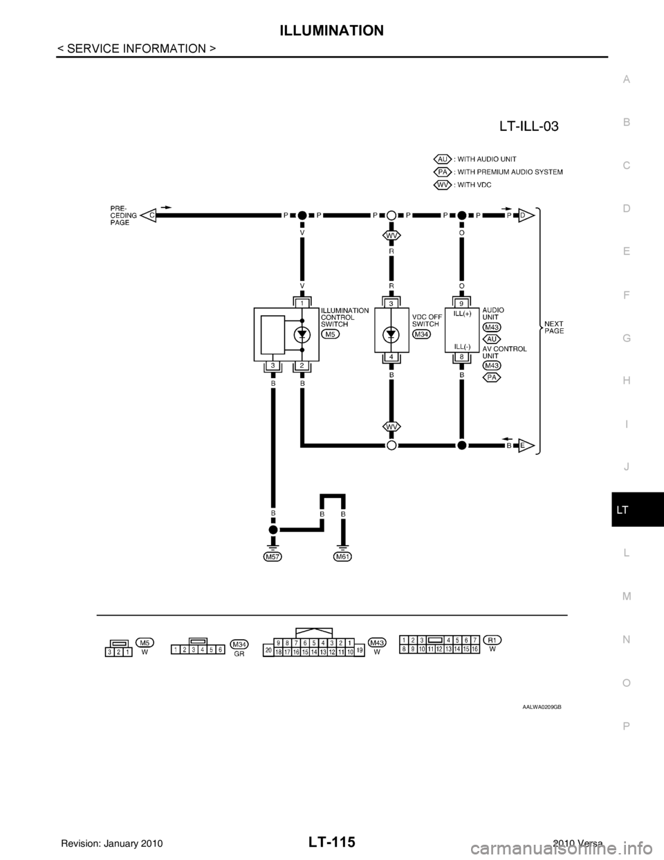 NISSAN LATIO 2010  Service Repair Manual ILLUMINATIONLT-115
< SERVICE INFORMATION >
C
DE
F
G H
I
J
L
M A
B
LT
N
O P
AALWA0209GB
Revision: January 20102010 Versa 