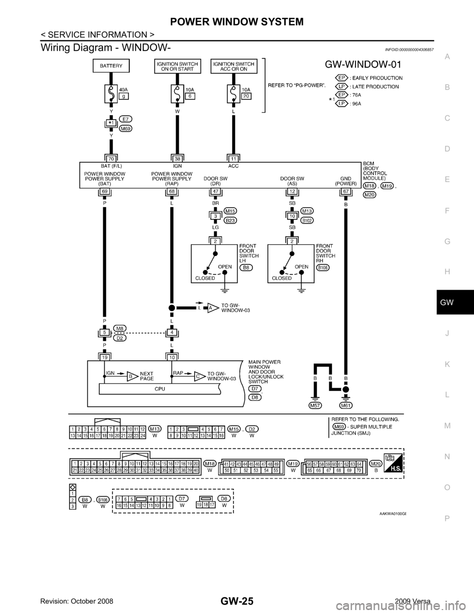 NISSAN LATIO 2009  Service Repair Manual GW
N
O P
Wiring Diagram - WINDOW-
INFOID:0000000004306857 B 