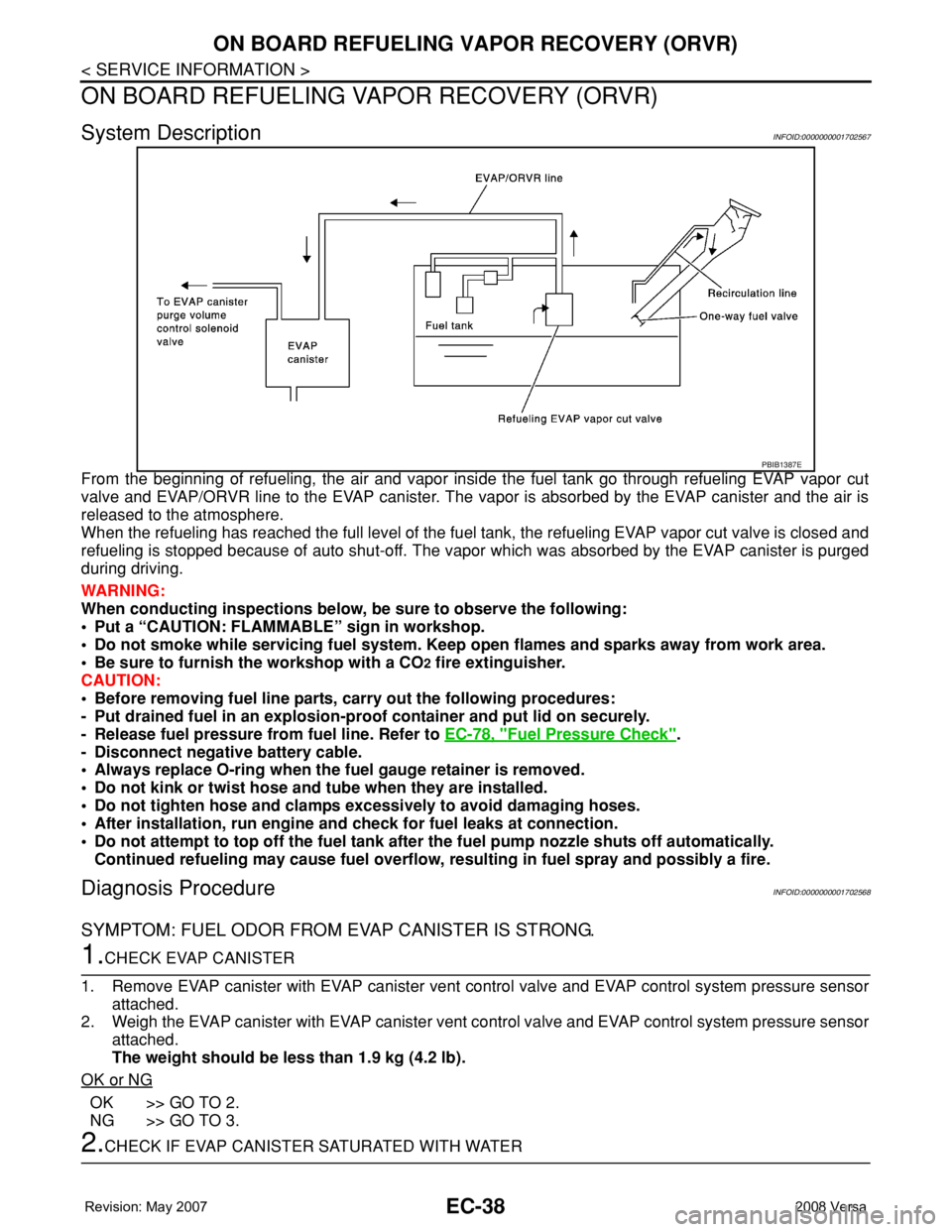 NISSAN LATIO 2008 Service Repair Manual EC-38
< SERVICE INFORMATION >
ON BOARD REFUELING VAPOR RECOVERY (ORVR)
ON BOARD REFUELING VAPOR RECOVERY (ORVR)
System DescriptionINFOID:0000000001702567
From the beginning of refueling, the air and v NISSAN LATIO 2008 Service Repair Manual EC-38
< SERVICE INFORMATION >
ON BOARD REFUELING VAPOR RECOVERY (ORVR)
ON BOARD REFUELING VAPOR RECOVERY (ORVR)
System DescriptionINFOID:0000000001702567
From the beginning of refueling, the air and v