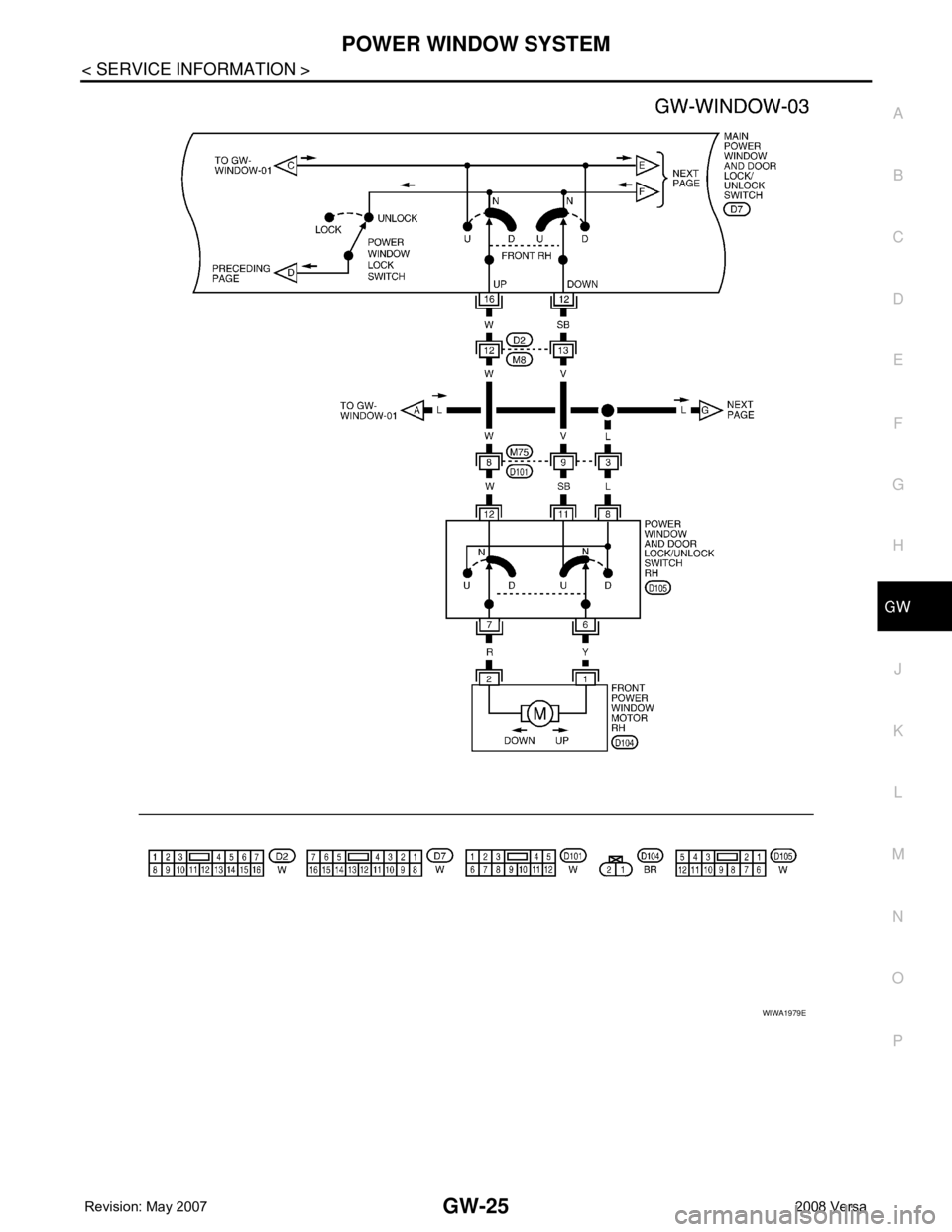NISSAN LATIO 2008  Service Repair Manual POWER WINDOW SYSTEM
GW-25
< SERVICE INFORMATION >
C
D
E
F
G
H
J
K
L
MA
B
GW
N
O
P
WIWA1979E 