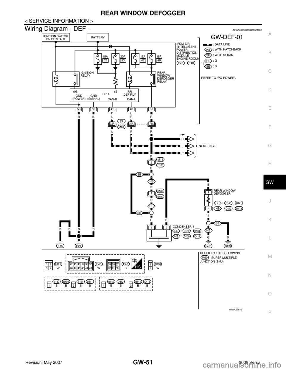 NISSAN LATIO 2008  Service Repair Manual REAR WINDOW DEFOGGER
GW-51
< SERVICE INFORMATION >
C
D
E
F
G
H
J
K
L
MA
B
GW
N
O
P
Wiring Diagram - DEF -INFOID:0000000001704169
WIWA2283E 