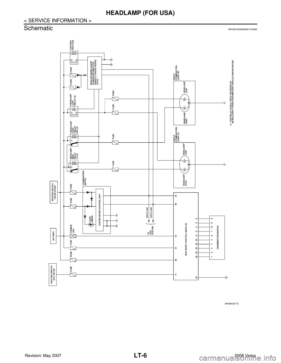 NISSAN LATIO 2008  Service Repair Manual LT-6
< SERVICE INFORMATION >
HEADLAMP (FOR USA)
Schematic
INFOID:0000000001704363
WKWA4971E 