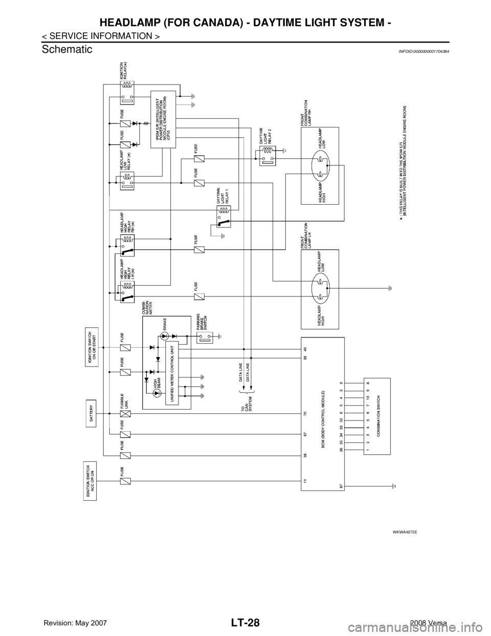 NISSAN LATIO 2008  Service Repair Manual LT-28
< SERVICE INFORMATION >
HEADLAMP (FOR CANADA) - DAYTIME LIGHT SYSTEM -
Schematic
INFOID:0000000001704384
WKWA4972E 