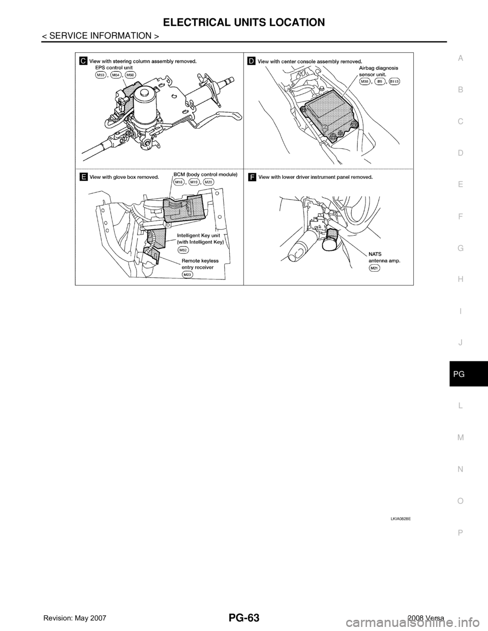 NISSAN LATIO 2008  Service Repair Manual ELECTRICAL UNITS LOCATION
PG-63
< SERVICE INFORMATION >
C
D
E
F
G
H
I
J
L
MA
B
PG
N
O
P
LKIA0828E 