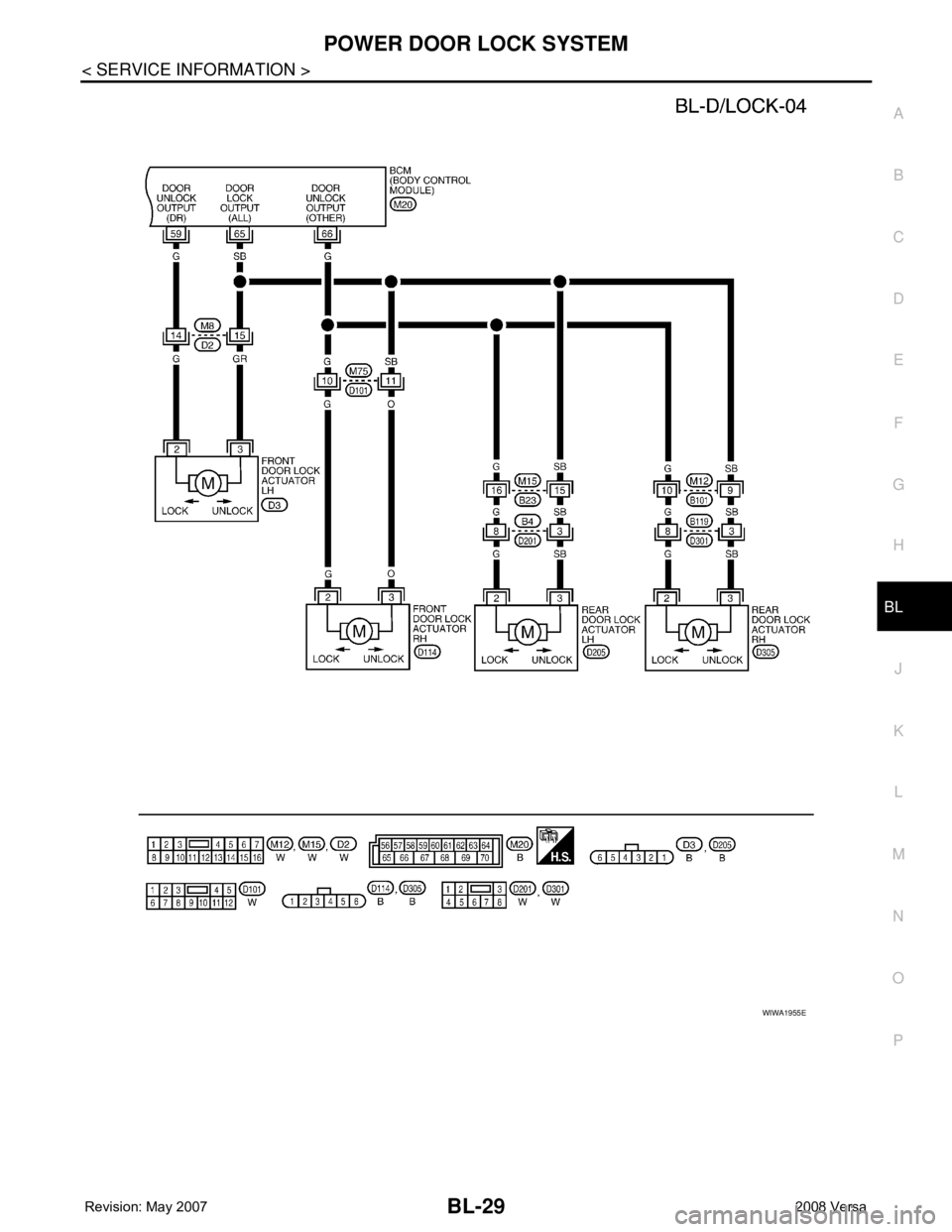 NISSAN LATIO 2008  Service Repair Manual POWER DOOR LOCK SYSTEM
BL-29
< SERVICE INFORMATION >
C
D
E
F
G
H
J
K
L
MA
B
BL
N
O
P
WIWA1955E 