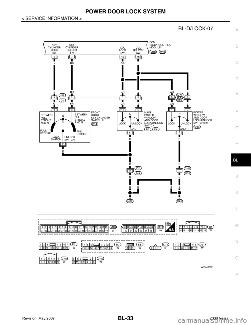 NISSAN LATIO 2008  Service Repair Manual POWER DOOR LOCK SYSTEM
BL-33
< SERVICE INFORMATION >
C
D
E
F
G
H
J
K
L
MA
B
BL
N
O
P
WIWA1958E 