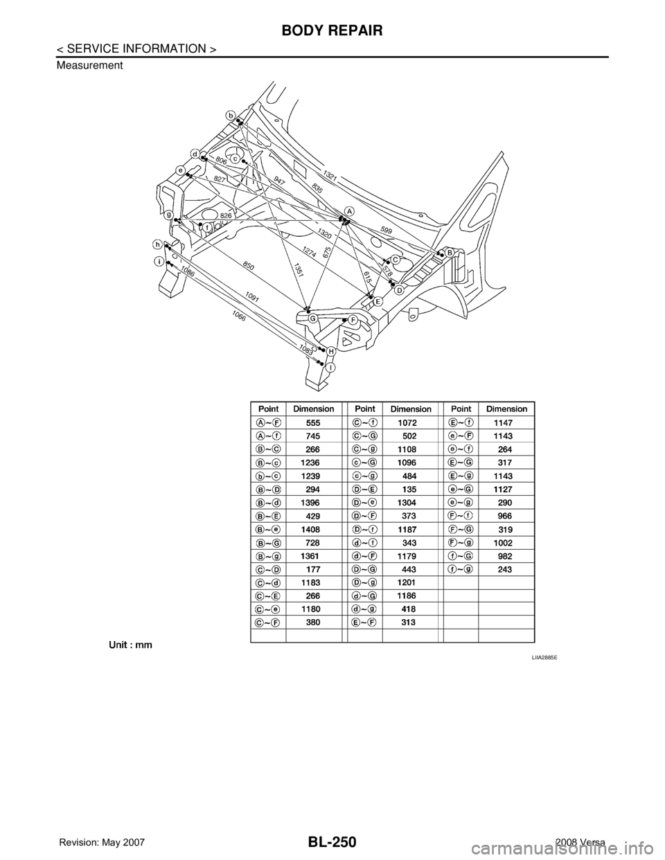 NISSAN LATIO 2008  Service Repair Manual BL-250
< SERVICE INFORMATION >
BODY REPAIR
Measurement
LIIA2885E 