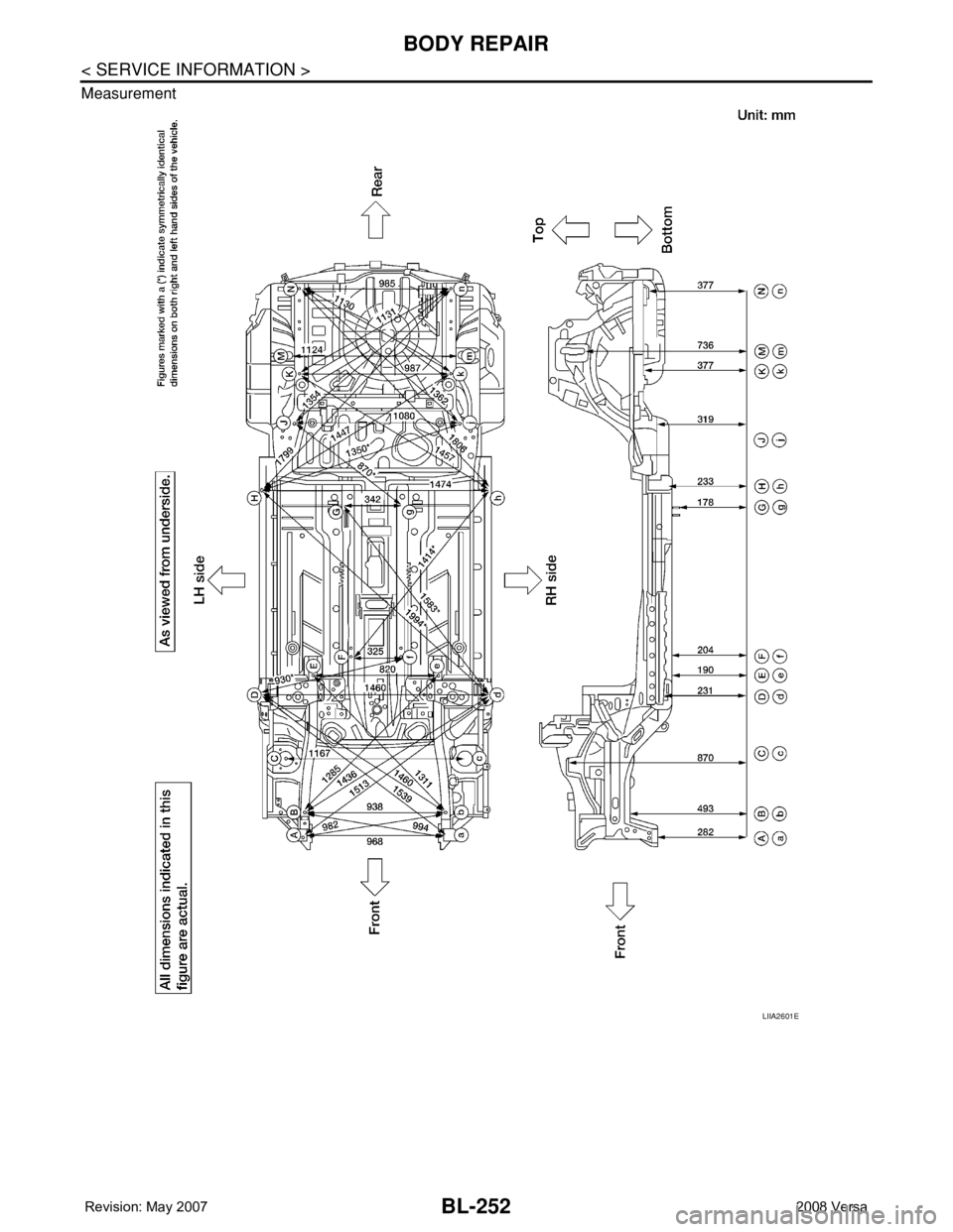 NISSAN LATIO 2008  Service Repair Manual BL-252
< SERVICE INFORMATION >
BODY REPAIR
Measurement
LIIA2601E 