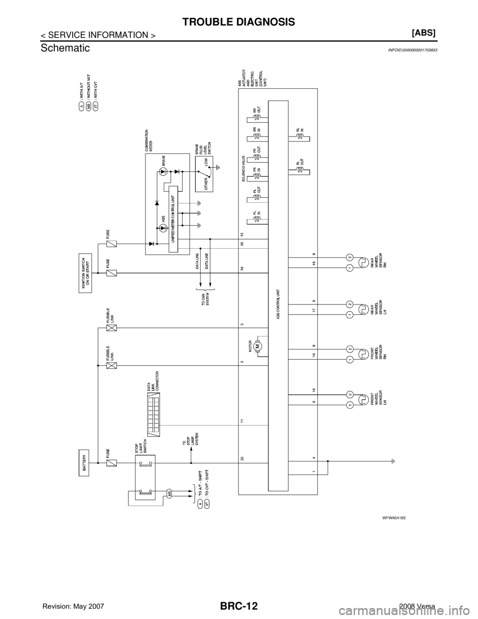 NISSAN LATIO 2008  Service Repair Manual BRC-12
< SERVICE INFORMATION >[ABS]
TROUBLE DIAGNOSIS
Schematic
INFOID:0000000001703833
WFWA0418E 