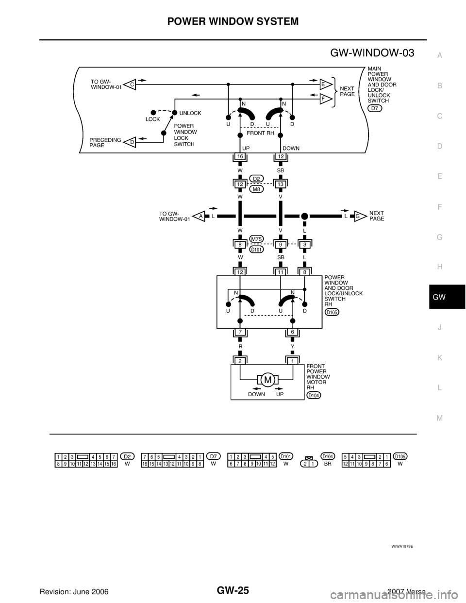 NISSAN LATIO 2007  Service Repair Manual POWER WINDOW SYSTEM
GW-25
C
D
E
F
G
H
J
K
L
MA
B
GW
Revision: June 20062007 Versa
WIWA1979E 