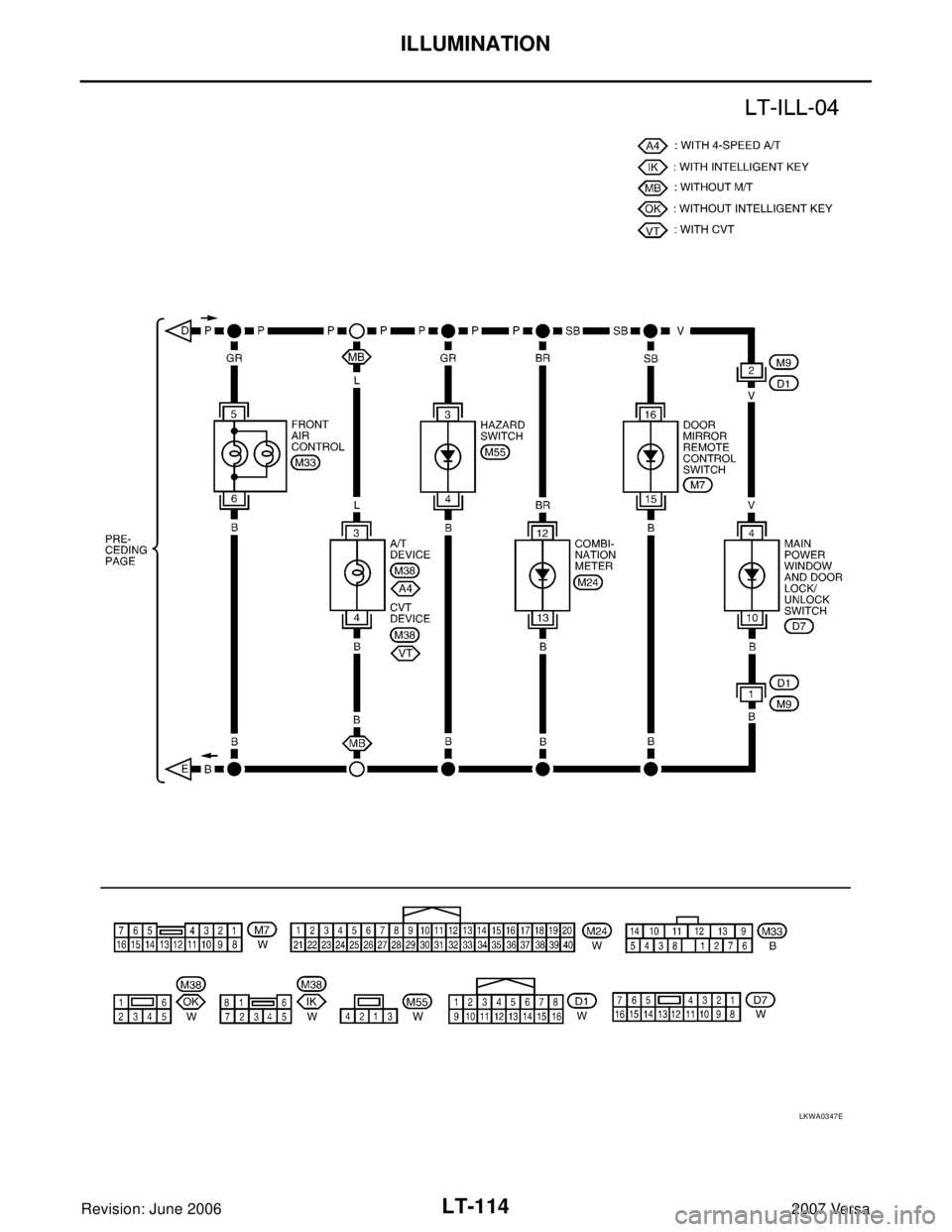 NISSAN LATIO 2007  Service Repair Manual LT-114
ILLUMINATION
Revision: June 20062007 Versa
LKWA0347E 