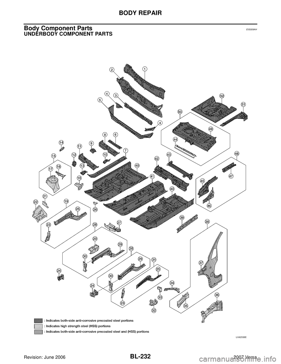 NISSAN LATIO 2007  Service Repair Manual BL-232
BODY REPAIR
Revision: June 20062007 Versa
Body Component PartsEIS009AH
UNDERBODY COMPONENT PARTS 
LIIA2558E 