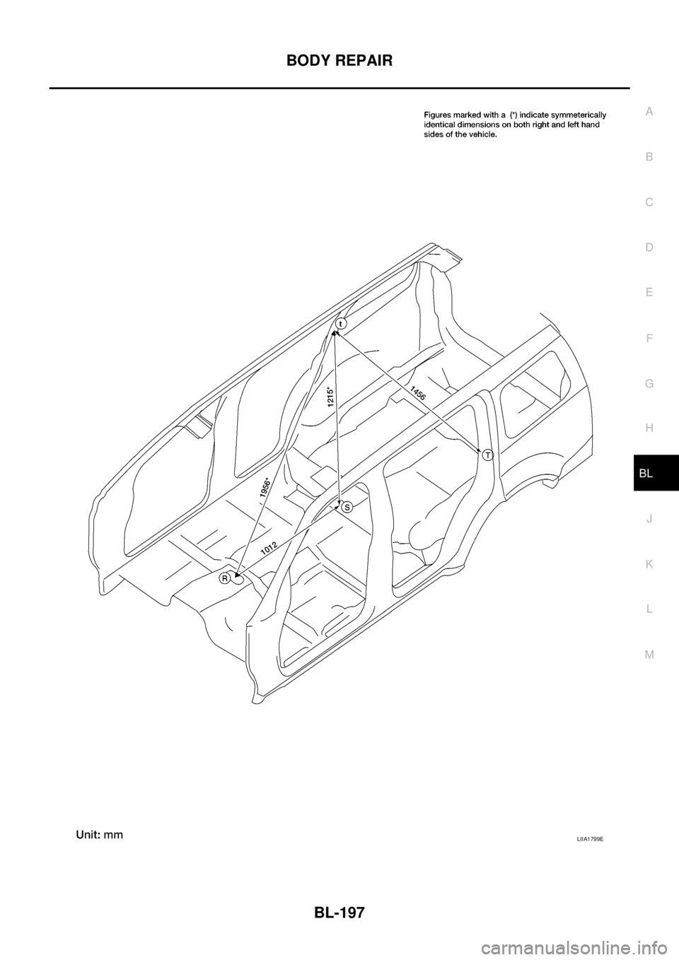 NISSAN NAVARA 2005  Repair Workshop Manual BODY REPAIR
BL-197
C
D
E
F
G
H
J
K
L
MA
B
BL
LIIA1799E 