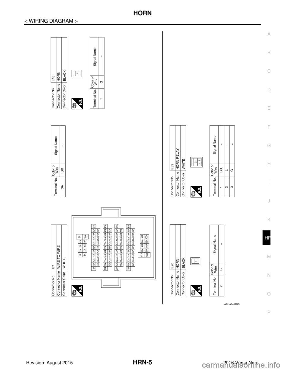 NISSAN NOTE 2016  Service Repair Manual HORN
HRN-5
< WIRING DIAGRAM >
C
D E
F
G H
I
J
K
M A
B
HRN
N
O P
AALIA1451GB
Revision: August 2015 2016 Versa Note

cardiagn.com  
