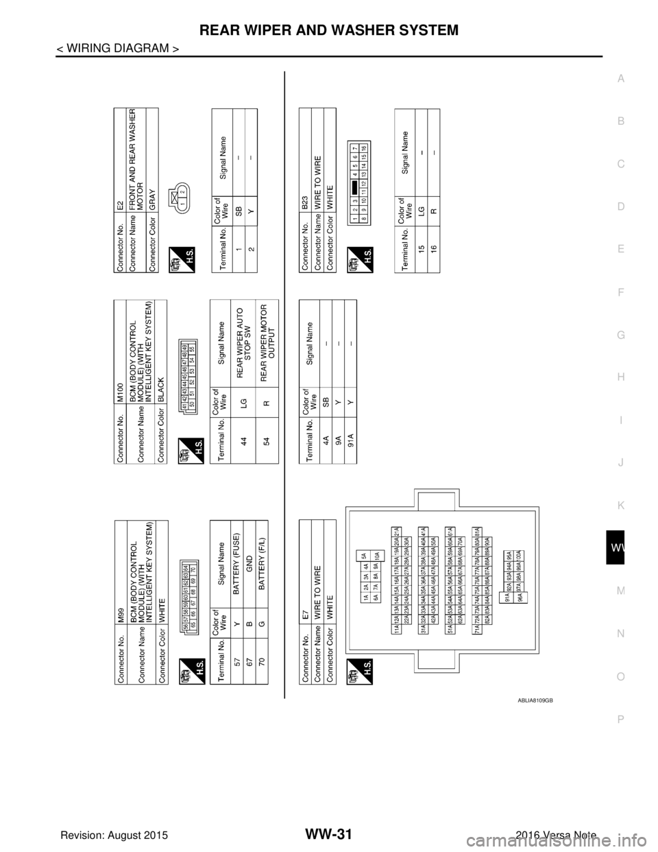 NISSAN NOTE 2016  Service Repair Manual REAR WIPER AND WASHER SYSTEMWW-31
< WIRING DIAGRAM >
C
DE
F
G H
I
J
K
M A
B
WW
N
O P
ABLIA8109GB
Revision: August 2015 2016 Versa Note

cardiagn.com  