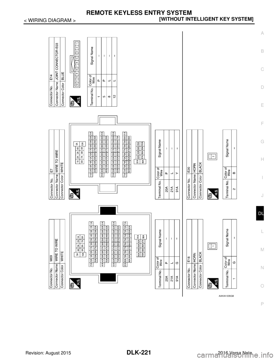 NISSAN NOTE 2016  Service Repair Manual REMOTE KEYLESS ENTRY SYSTEMDLK-221
< WIRING DIAGRAM > [WITHOUT INTELLIGENT KEY SYSTEM]
C
D
E
F
G H
I
J
L
M A
B
DLK
N
O P
AAKIA1335GB
Revision: August 2015 2016 Versa Note

cardiagn.com  