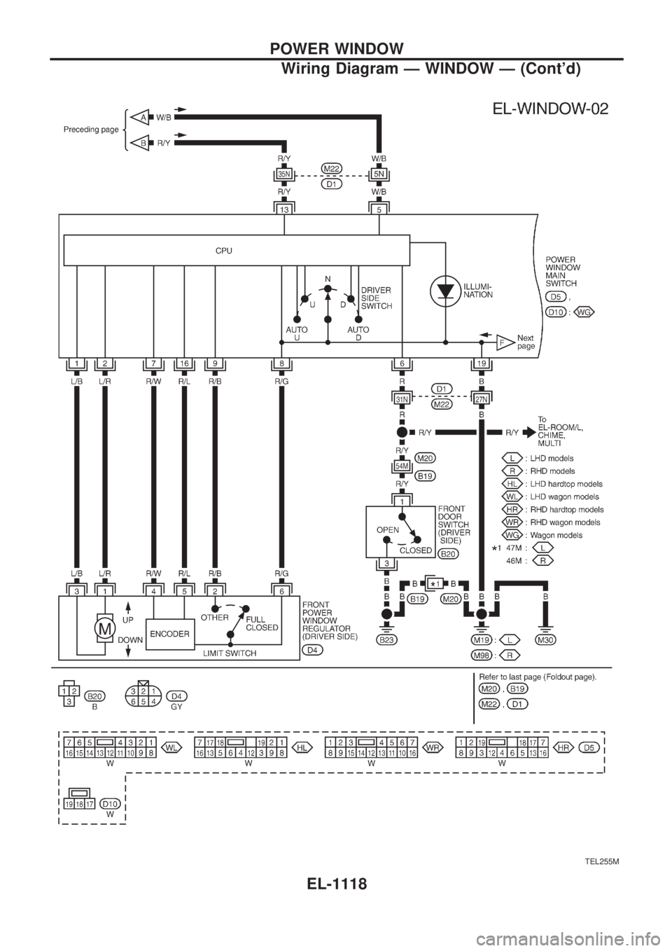 NISSAN PATROL 2000  Electronic Repair Manual TEL255M
POWER WINDOW
Wiring Diagram Ð WINDOW Ð (Contd)
EL-1118 