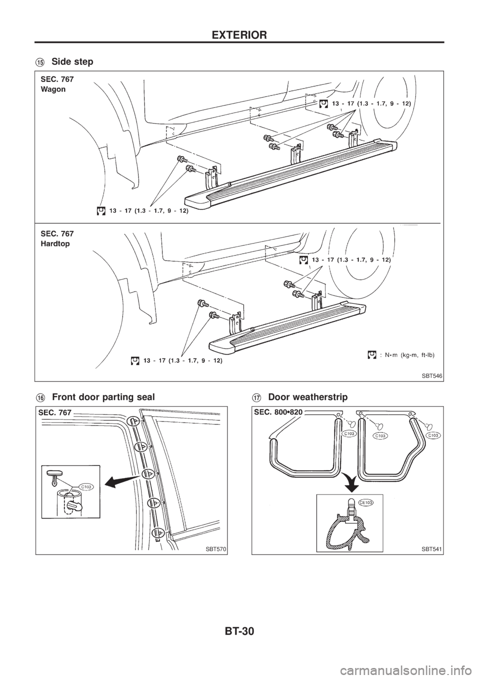 NISSAN PATROL 2006  Service Manual V15Side step
V16Front door parting sealV17Door weatherstrip
SBT546
SBT570SBT541
EXTERIOR
BT-30 
