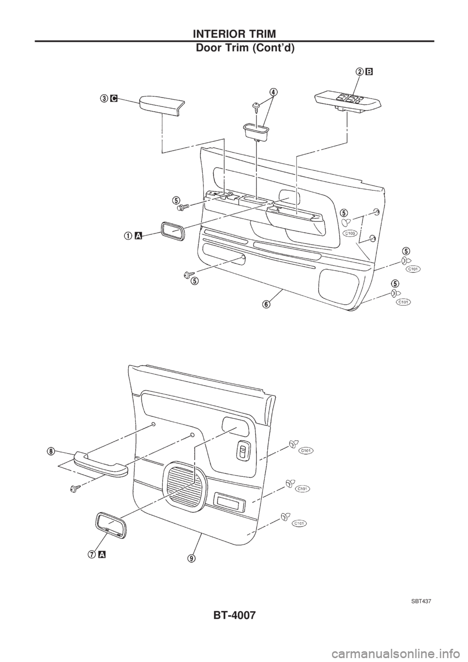 NISSAN PICK-UP 2003  Repair Manual SBT437
INTERIOR TRIM
Door Trim (Contd)
BT-4007 