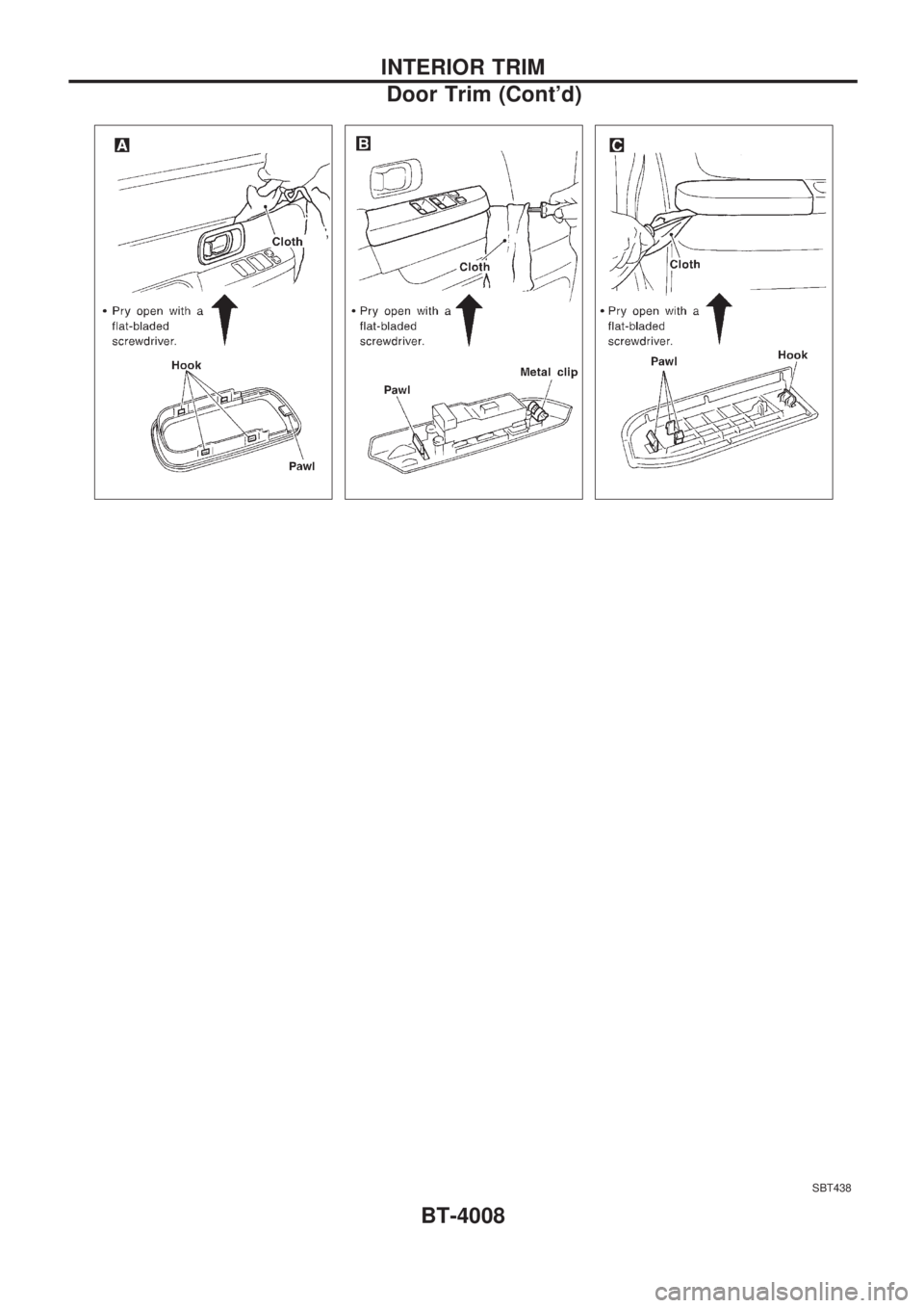 NISSAN PICK-UP 2003  Repair Manual SBT438
INTERIOR TRIM
Door Trim (Contd)
BT-4008 