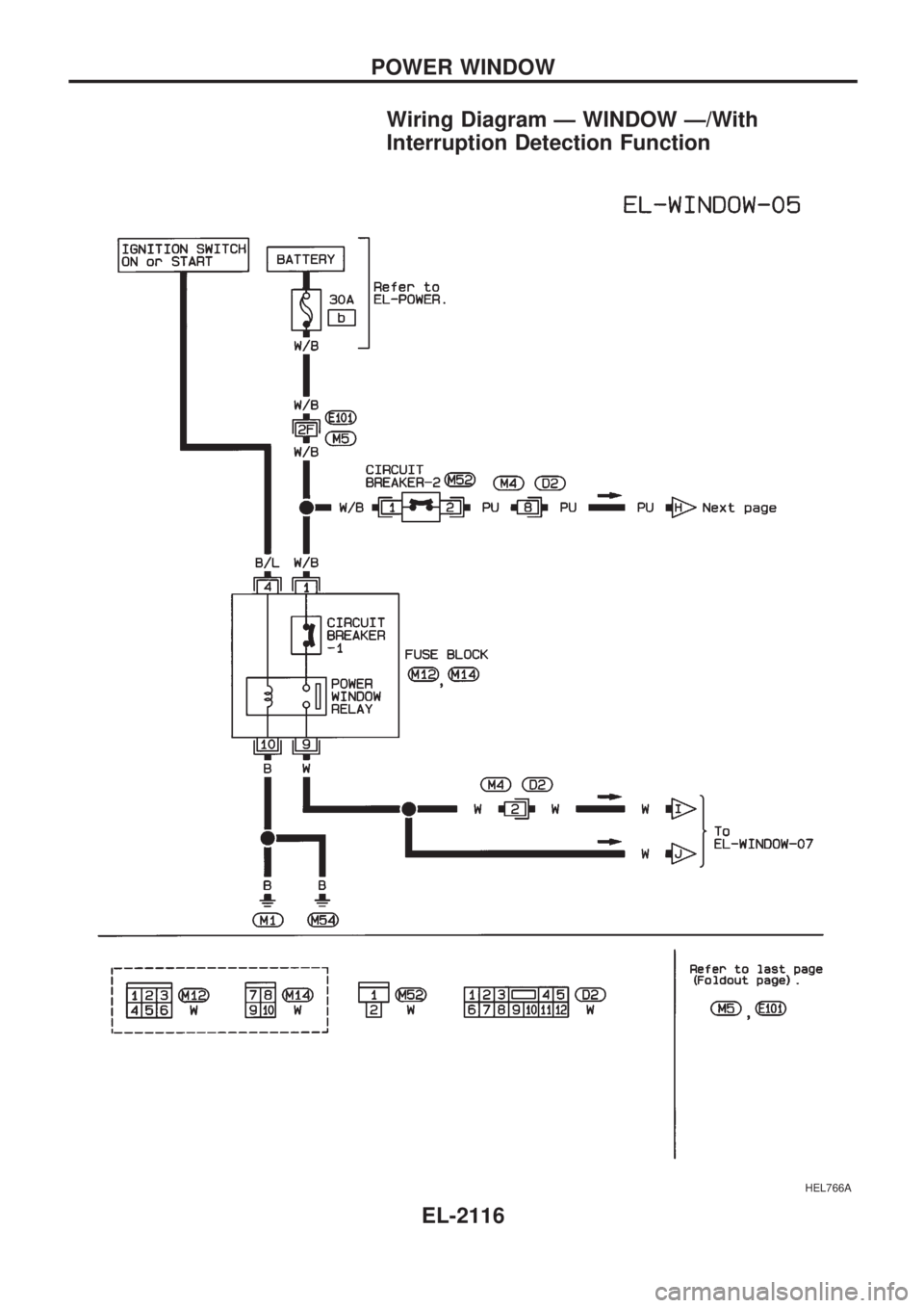 NISSAN PICK-UP 1999  Repair Manual Wiring Diagram Ð WINDOW Ð/With
Interruption Detection Function
HEL766A
POWER WINDOW
EL-2116 